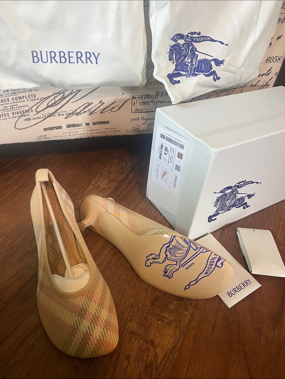 Burberry Pastel Teacup Check Ballet Baby Pump in Beige Pink Yellow